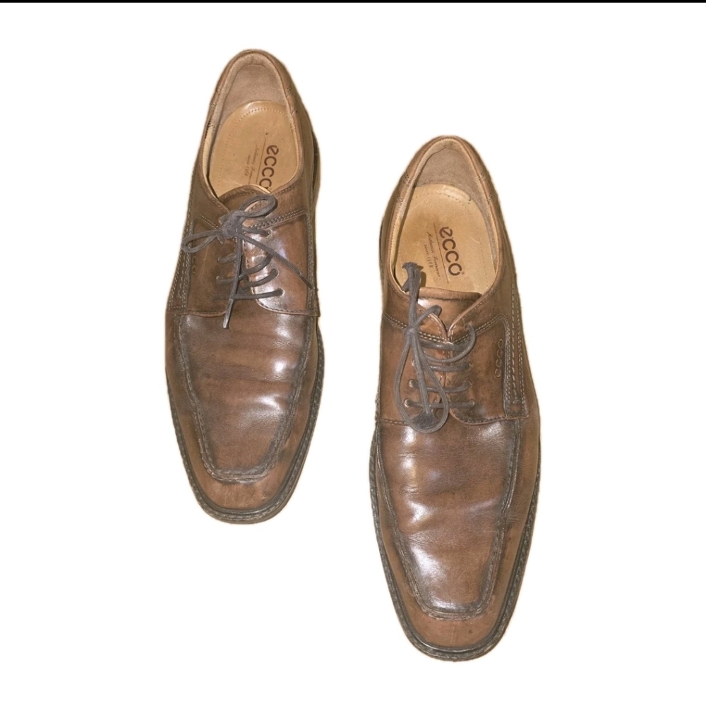 Ecco Helsinki Derby Shoes Men 11.5 EU 45 Brown Leather Apron Toe Lace Oxford